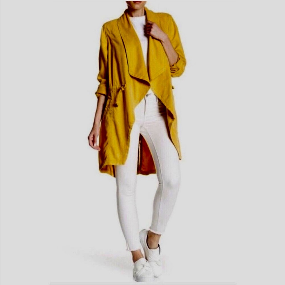 MAX JEANS Mustard Yellow Tencel Drape Front Duster Jacket XS NWOT